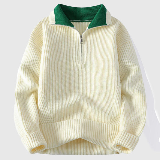 Colorblock Collar Ribbed Polo Sweater