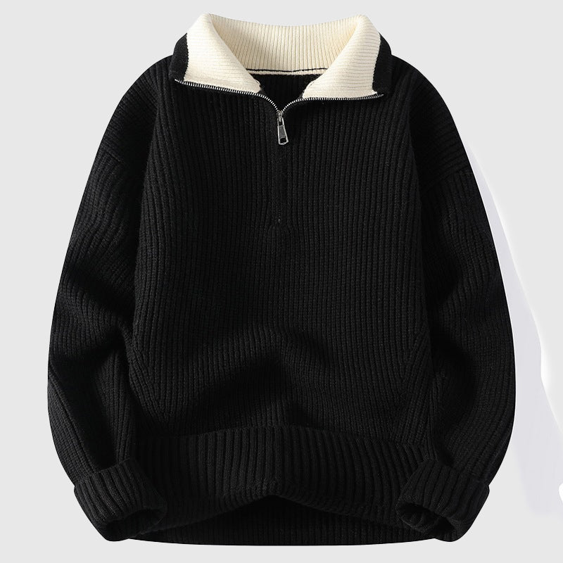 Colorblock Collar Ribbed Polo Sweater