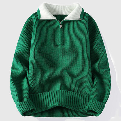 Colorblock Collar Ribbed Polo Sweater