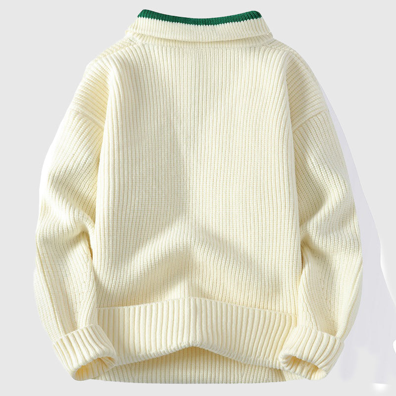 Colorblock Collar Ribbed Polo Sweater
