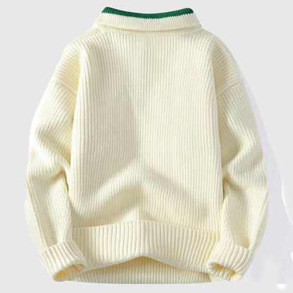 Colorblock Collar Ribbed Polo Sweater