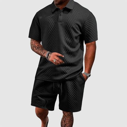 Colton - Men's Textured Polo & Drawstring Shorts Set