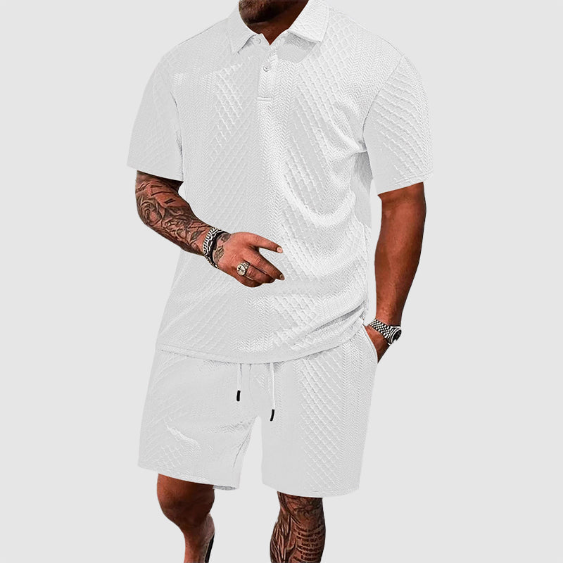 Colton - Men's Textured Polo & Drawstring Shorts Set
