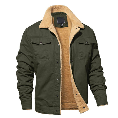 Cotton Cargo Jacket for Men with Fleece Lining