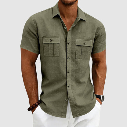 Derek - Men's Linen Utility Pocket Short Sleeve Shirt