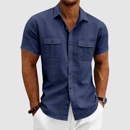 Derek - Men's Linen Utility Pocket Short Sleeve Shirt