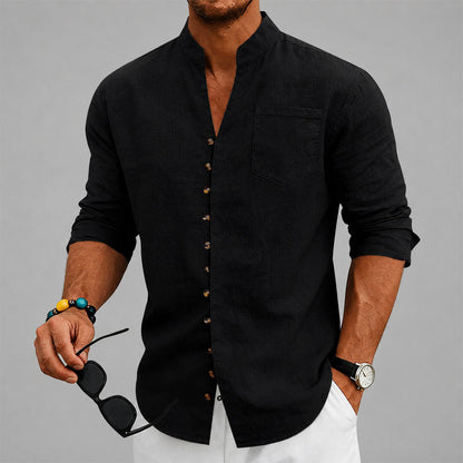 Dustin - Men's Mandarin Collar Button-Up Linen Shirt