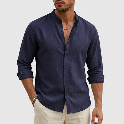 Dylan - Men's Linen Stand Collar Long Sleeve Shirt