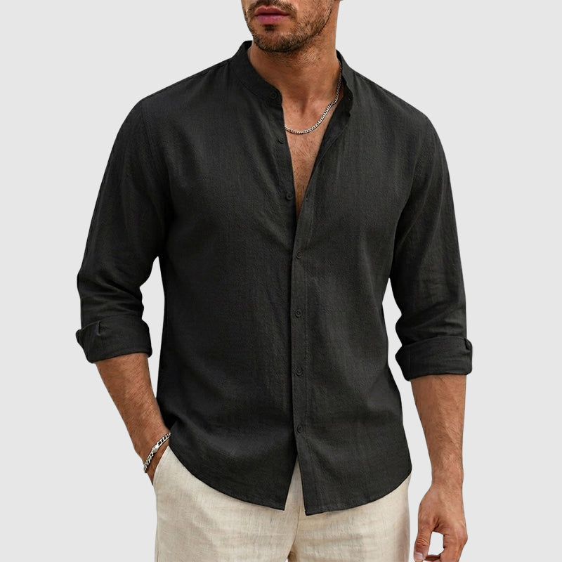 Dylan - Men's Linen Stand Collar Long Sleeve Shirt