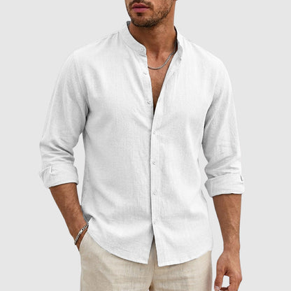 Dylan - Men's Linen Stand Collar Long Sleeve Shirt