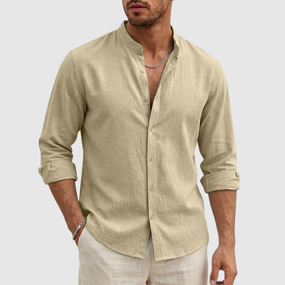 Dylan - Men's Linen Stand Collar Long Sleeve Shirt