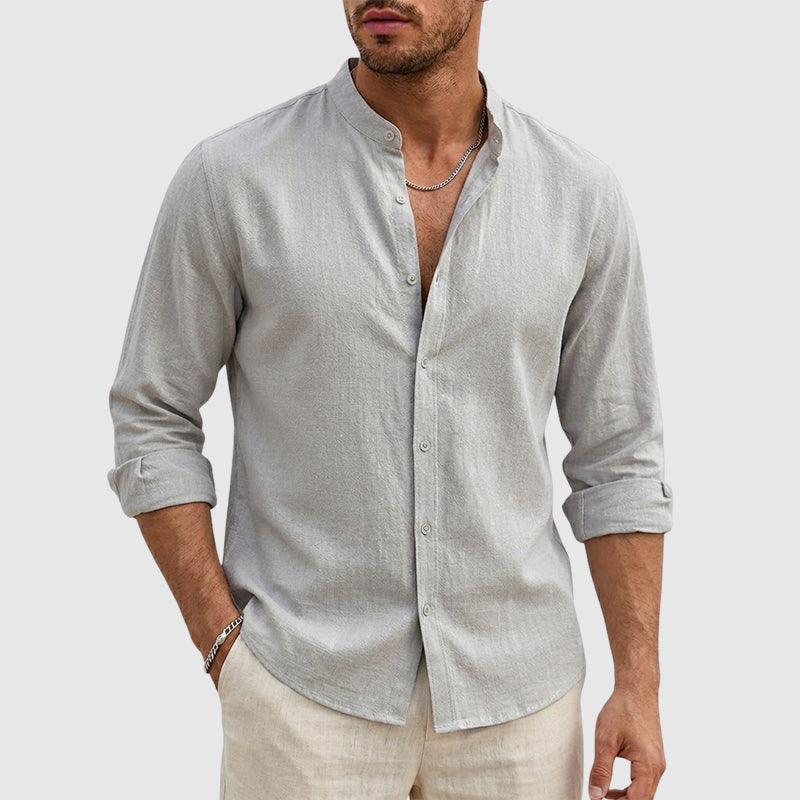 Dylan - Men's Linen Stand Collar Long Sleeve Shirt