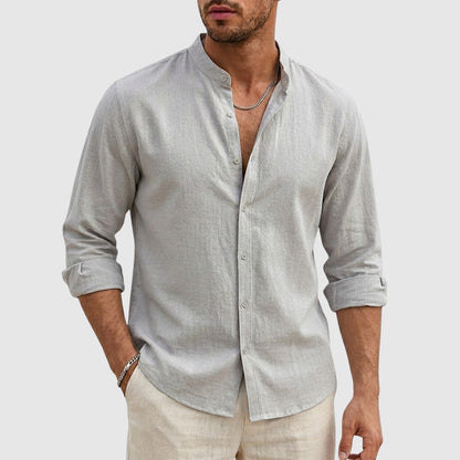 Dylan - Men's Linen Stand Collar Long Sleeve Shirt