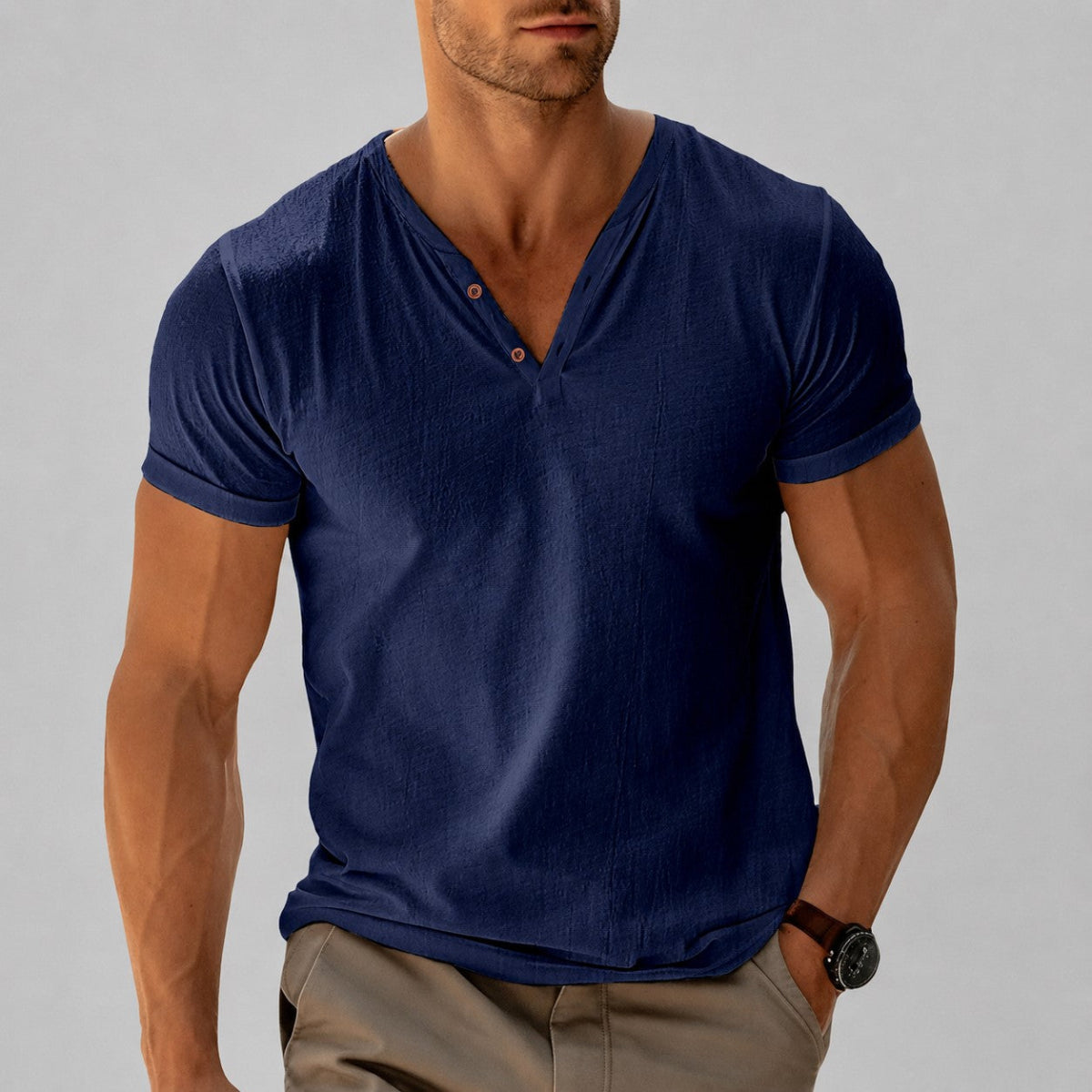 Dylan - Men's V-Neck Button Short Sleeve T-Shirt