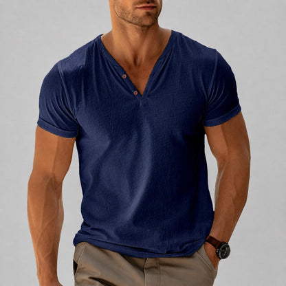 Dylan - Men's V-Neck Button Short Sleeve T-Shirt
