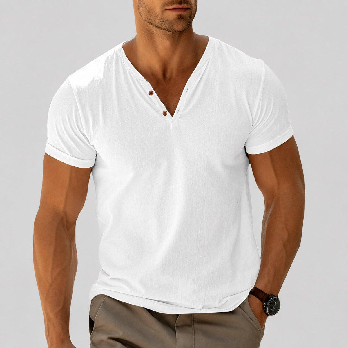 Dylan - Men's V-Neck Button Short Sleeve T-Shirt