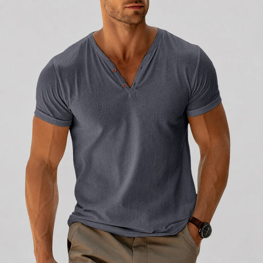 Dylan - Men's V-Neck Button Short Sleeve T-Shirt