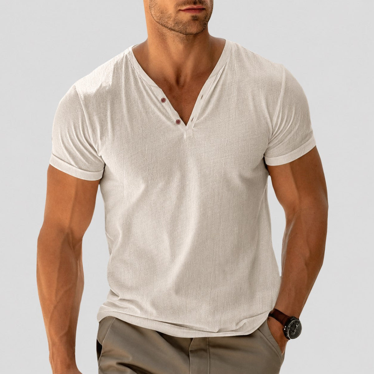 Dylan - Men's V-Neck Button Short Sleeve T-Shirt