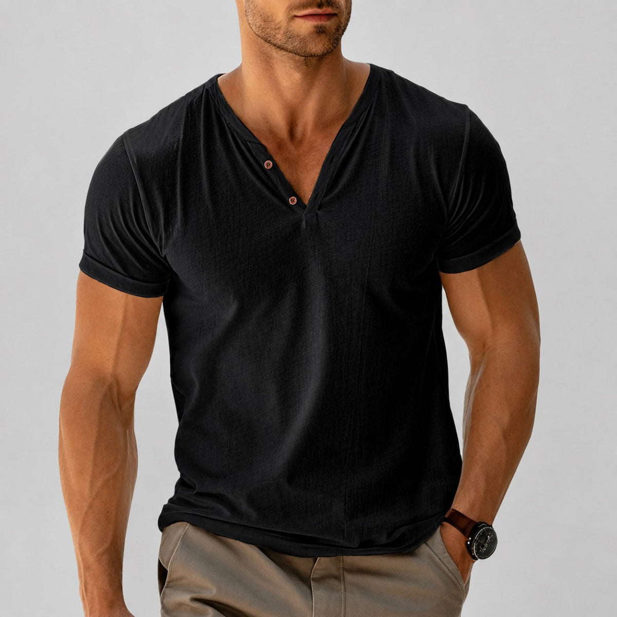 Dylan - Men's V-Neck Button Short Sleeve T-Shirt
