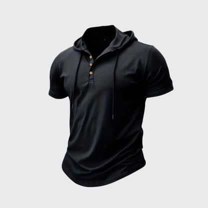 Edward - Men's Short Sleeve Linen Hooded Henley Shirt