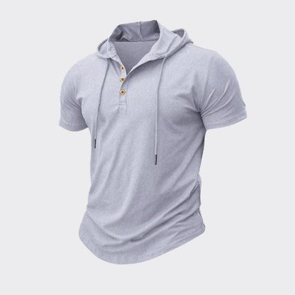 Edward - Men's Short Sleeve Linen Hooded Henley Shirt