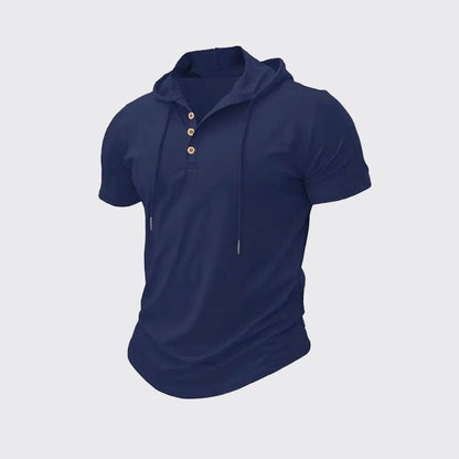 Edward - Men's Short Sleeve Linen Hooded Henley Shirt