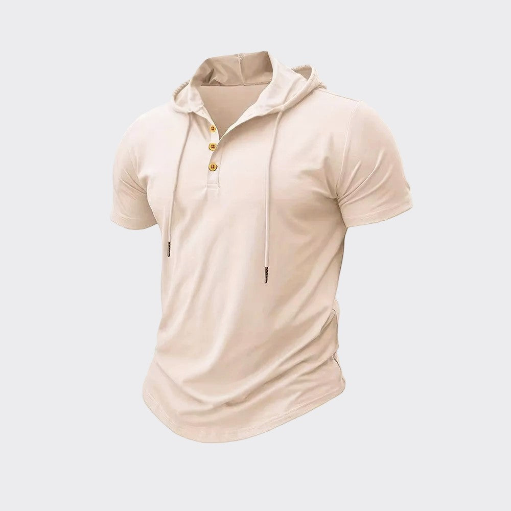 Edward - Men's Short Sleeve Linen Hooded Henley Shirt