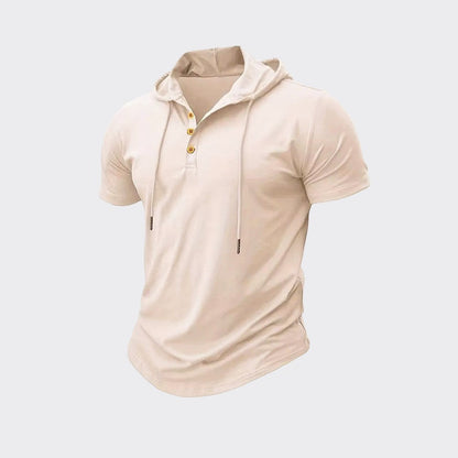 Edward - Men's Short Sleeve Linen Hooded Henley Shirt