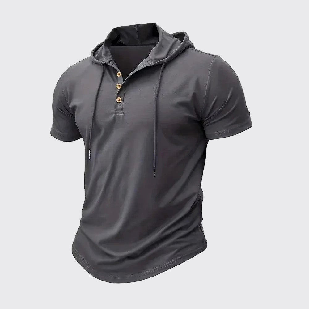 Edward - Men's Short Sleeve Linen Hooded Henley Shirt