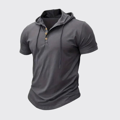 Edward - Men's Short Sleeve Linen Hooded Henley Shirt
