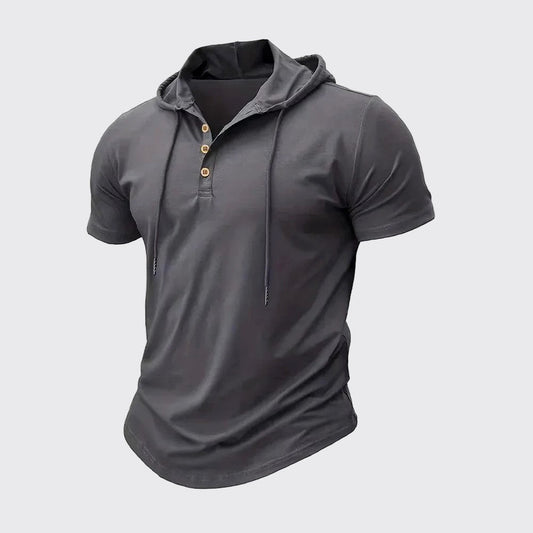 Edward - Men's Short Sleeve Linen Hooded Henley Shirt