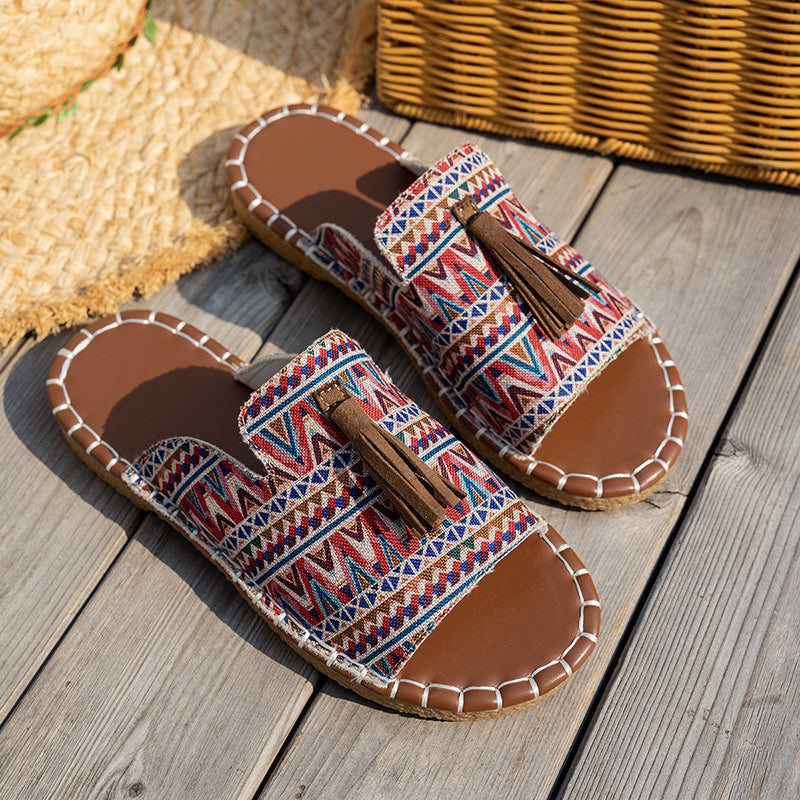Elise Leroy Boho Slide Sandals with Tassels