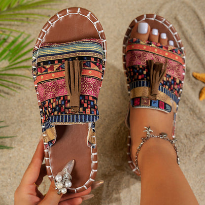Elise Leroy Boho Slide Sandals with Tassels
