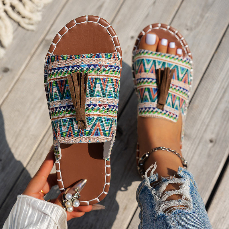 Elise Leroy Boho Slide Sandals with Tassels