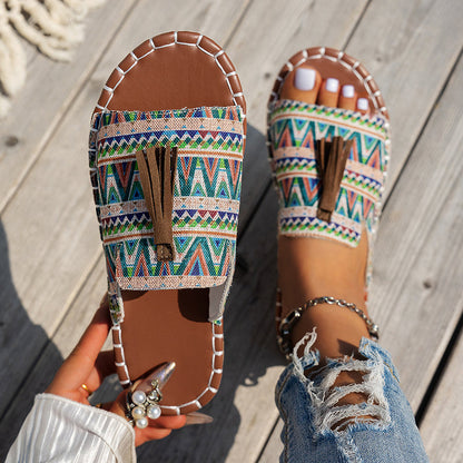 Elise Leroy Boho Slide Sandals with Tassels