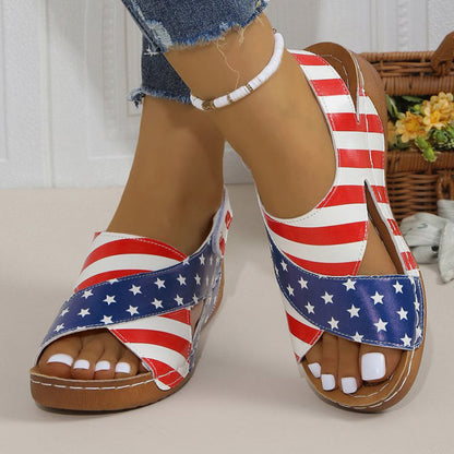 Elise Leroy Color-Block Wedge Slingback Sandals