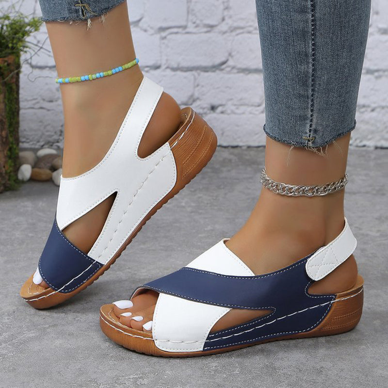 Elise Leroy Color-Block Wedge Slingback Sandals