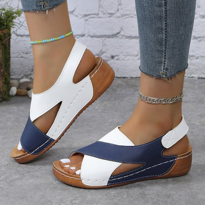 Elise Leroy Color-Block Wedge Slingback Sandals