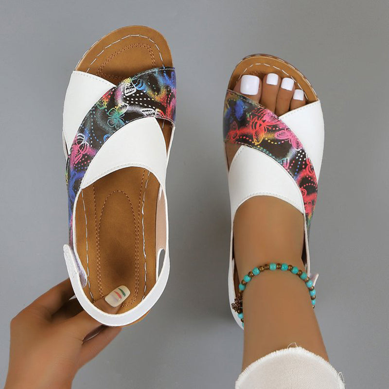 Elise Leroy Color-Block Wedge Slingback Sandals