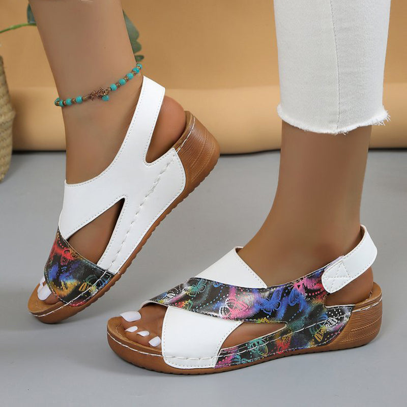 Elise Leroy Color-Block Wedge Slingback Sandals