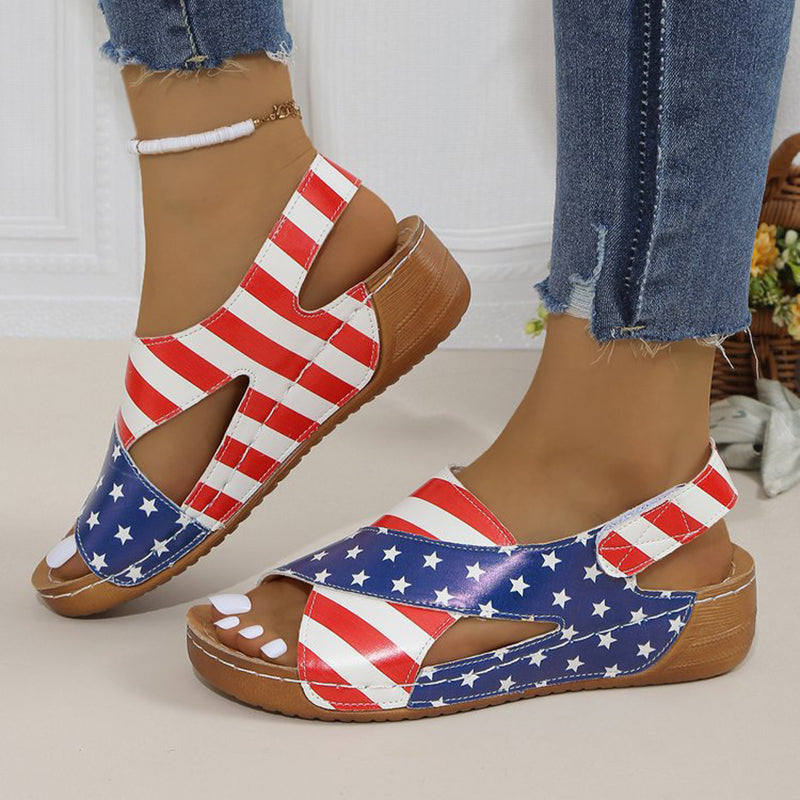 Elise Leroy Color-Block Wedge Slingback Sandals