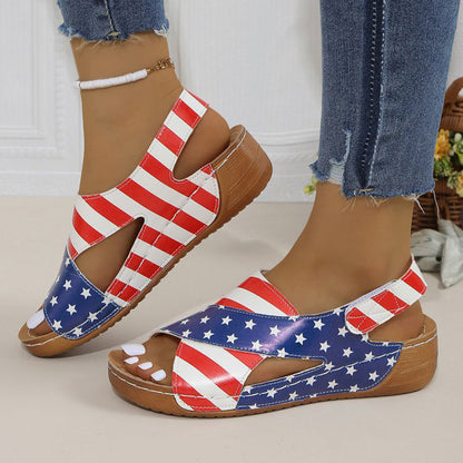 Elise Leroy Color-Block Wedge Slingback Sandals