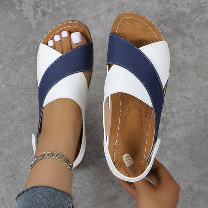 Elise Leroy Color-Block Wedge Slingback Sandals