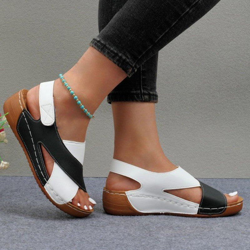 Elise Leroy Color-Block Wedge Slingback Sandals