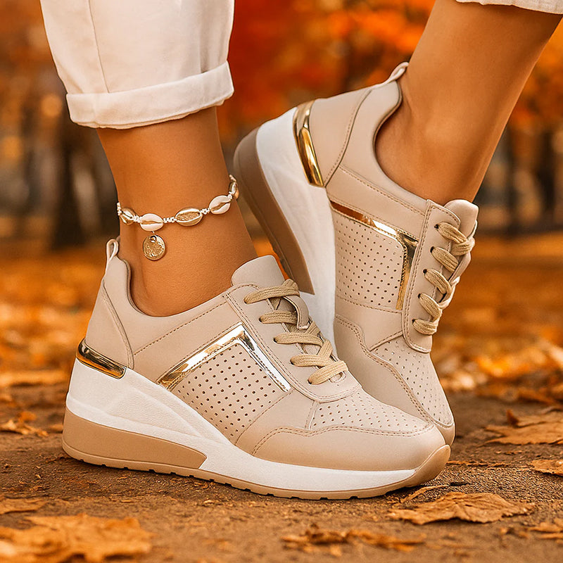 Elise Leroy Wedge Sneakers with Metallic Detail
