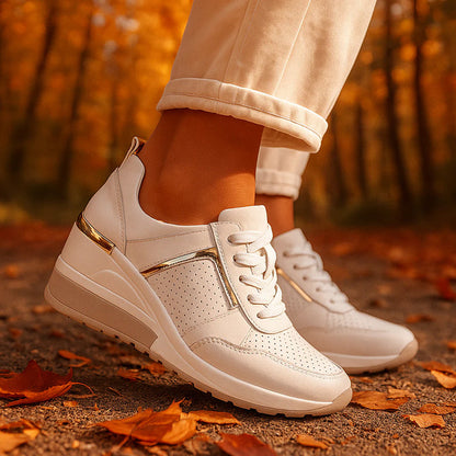 Elise Leroy Wedge Sneakers with Metallic Detail