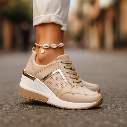 Elise Leroy Wedge Sneakers with Metallic Detail