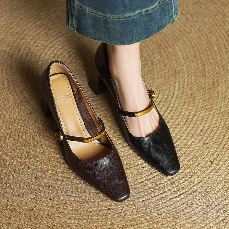 Eloria Genuine Leather Mary Jane Heels