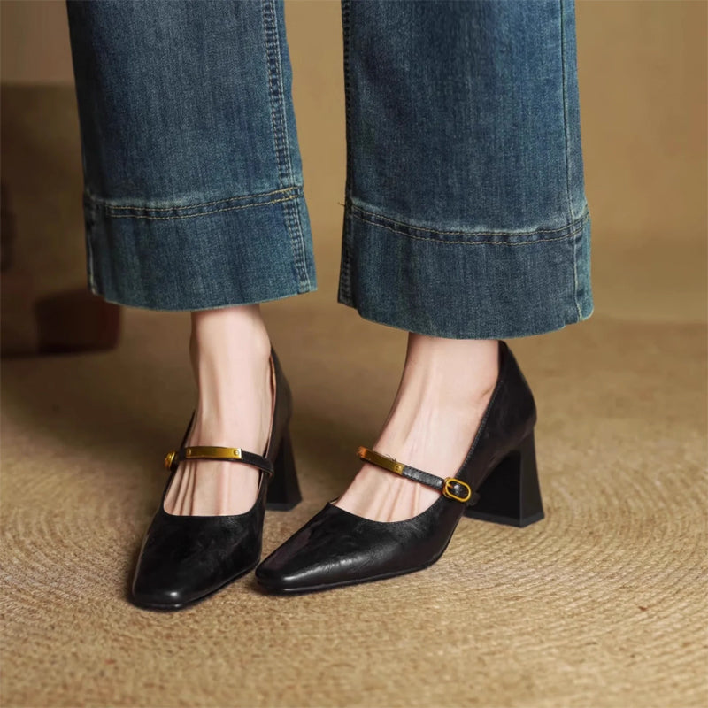 Eloria Genuine Leather Mary Jane Heels