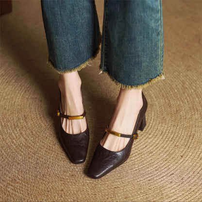 Eloria Genuine Leather Mary Jane Heels